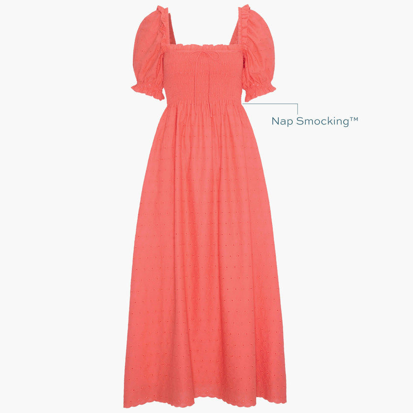 The Scarlett Nap Dress - Coral Daisy Broderie