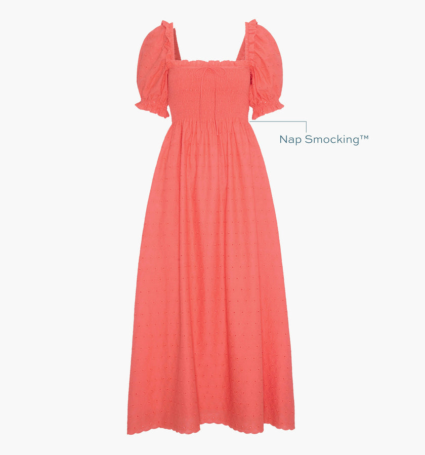 The Scarlett Nap Dress - Coral Daisy Broderie