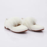 White Matte Fur Strap Flats