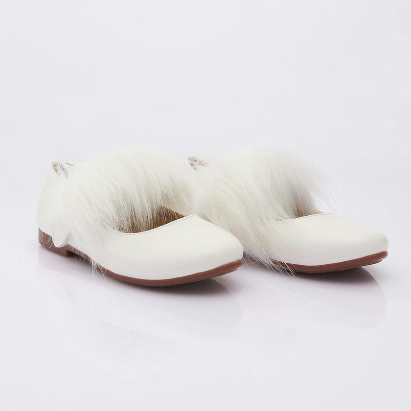 White Matte Fur Strap Flats