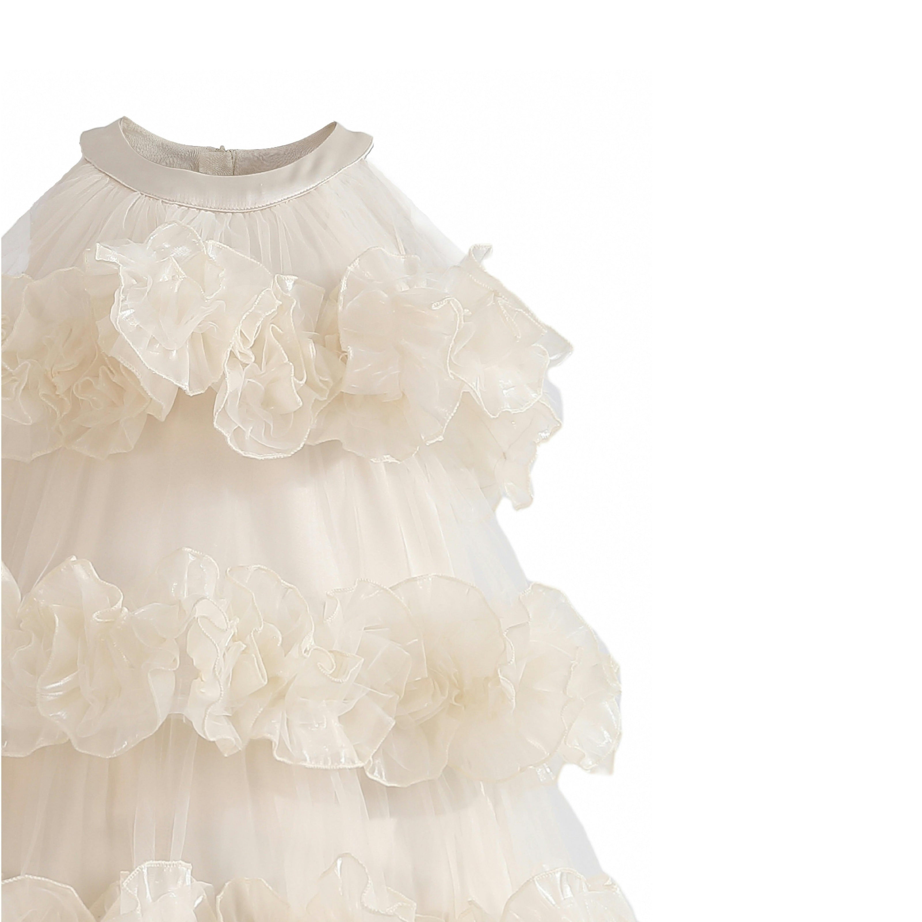 Cream Elysia Tiered Ruffle Dress