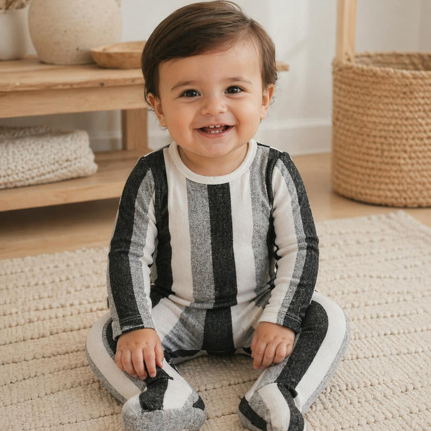 Striped Sweater Knit Long Sleeve Footie