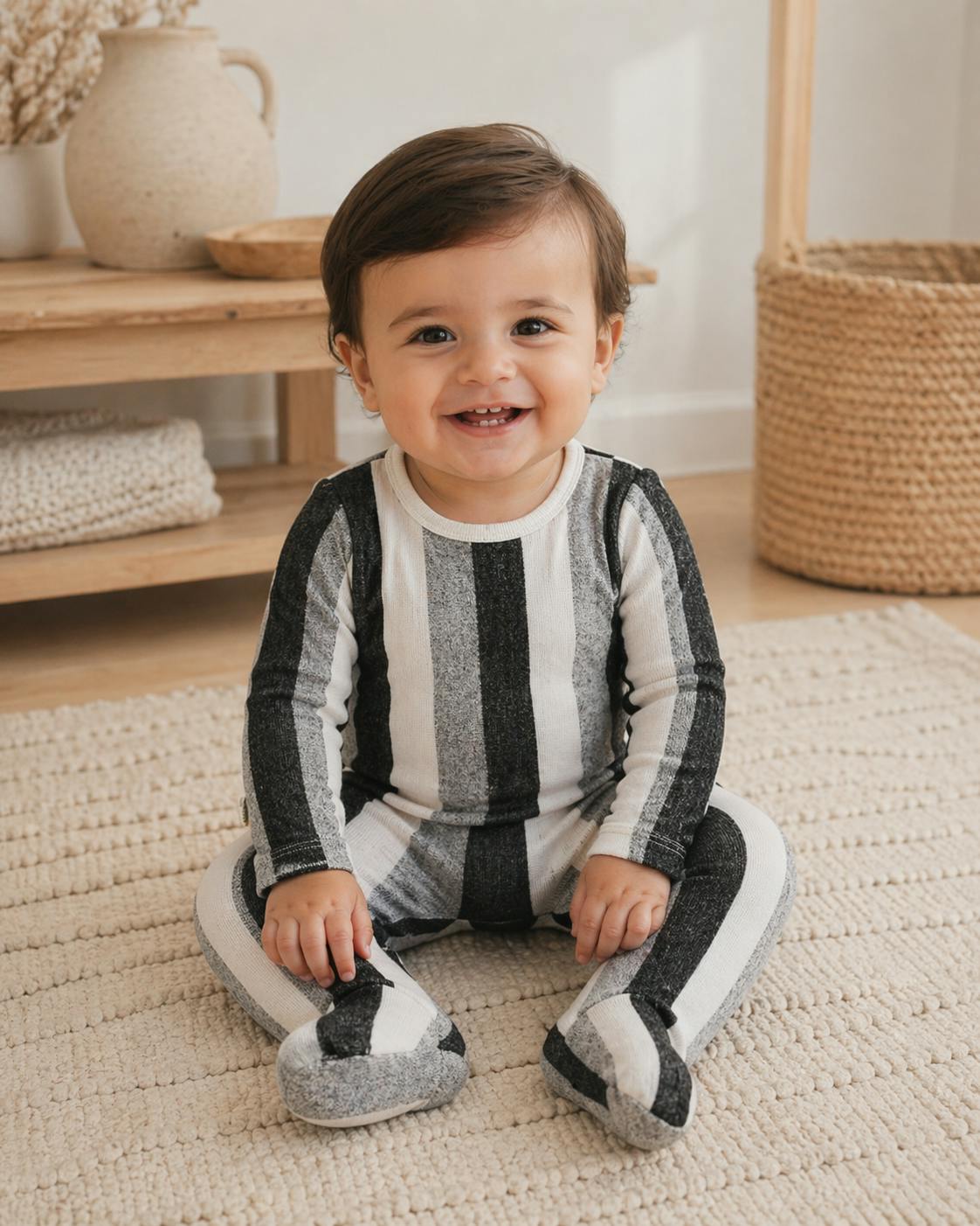 Striped Sweater Knit Long Sleeve Footie