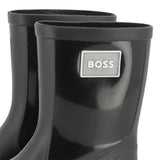 Kids Black Rain Boots with Applique