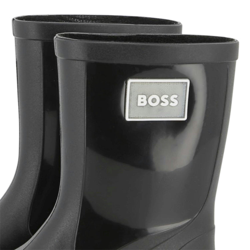 Kids Black Rain Boots with Applique