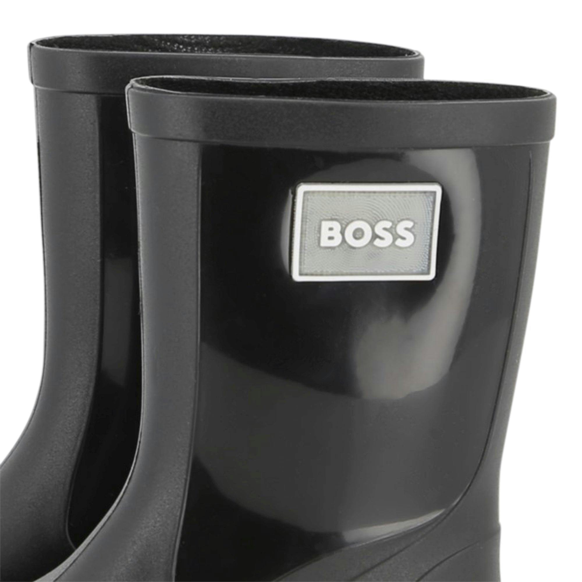 Kids Black Rain Boots with Applique