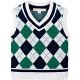 Organic V-Neck Argyle Sweater Vest, Blue