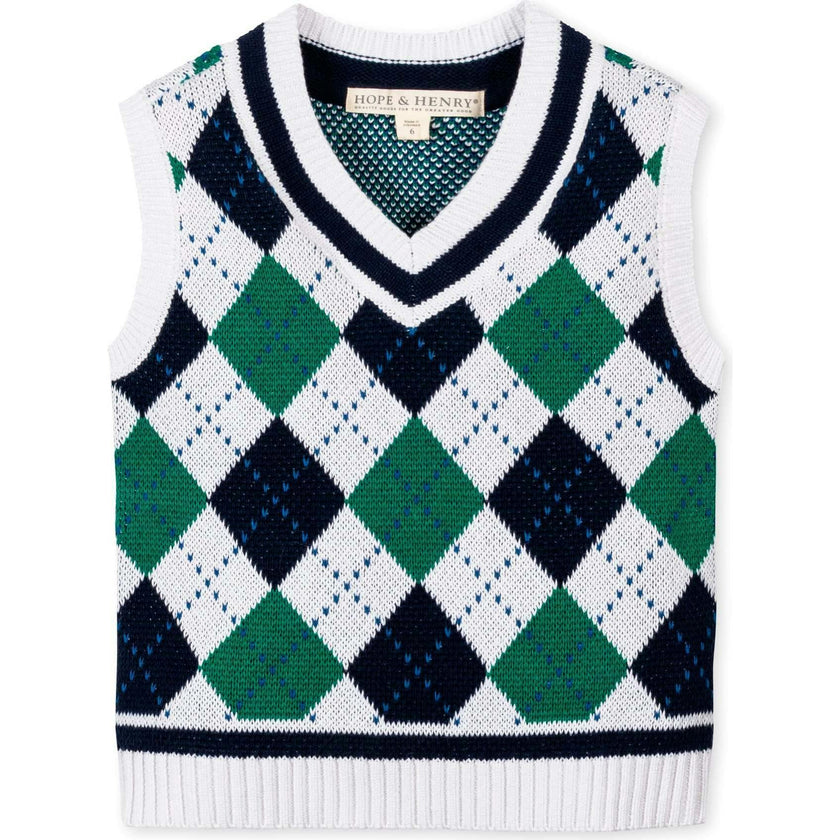 Organic V-Neck Argyle Sweater Vest, Blue