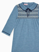 Slate Blue Aldara Merino Fair Isle Girl Knitted Dress