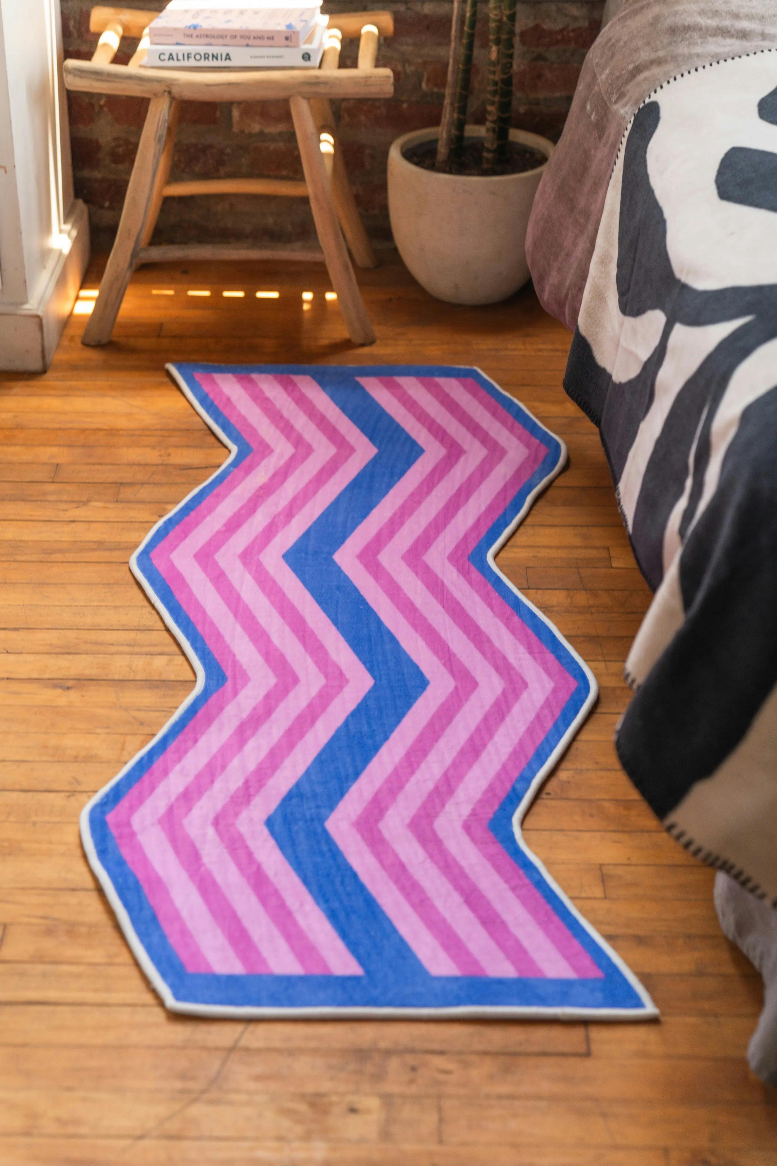 Pink Blue Zigzag Wave Rug by Jakob Mizrahi