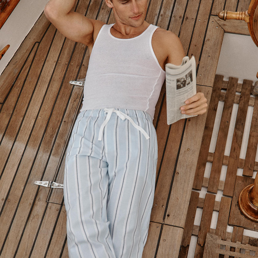 Men's Twill Pajama Pants in Coastal Stripe