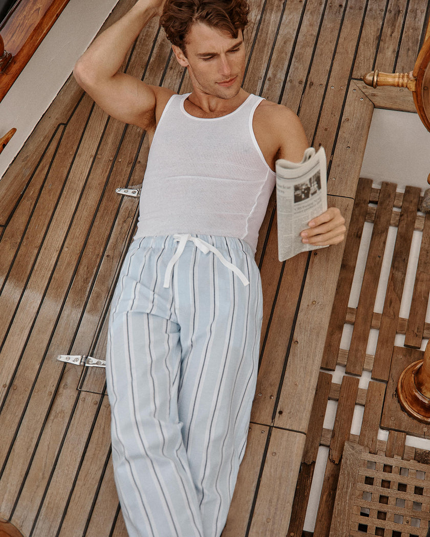 Men's Twill Pajama Pants in Coastal Stripe