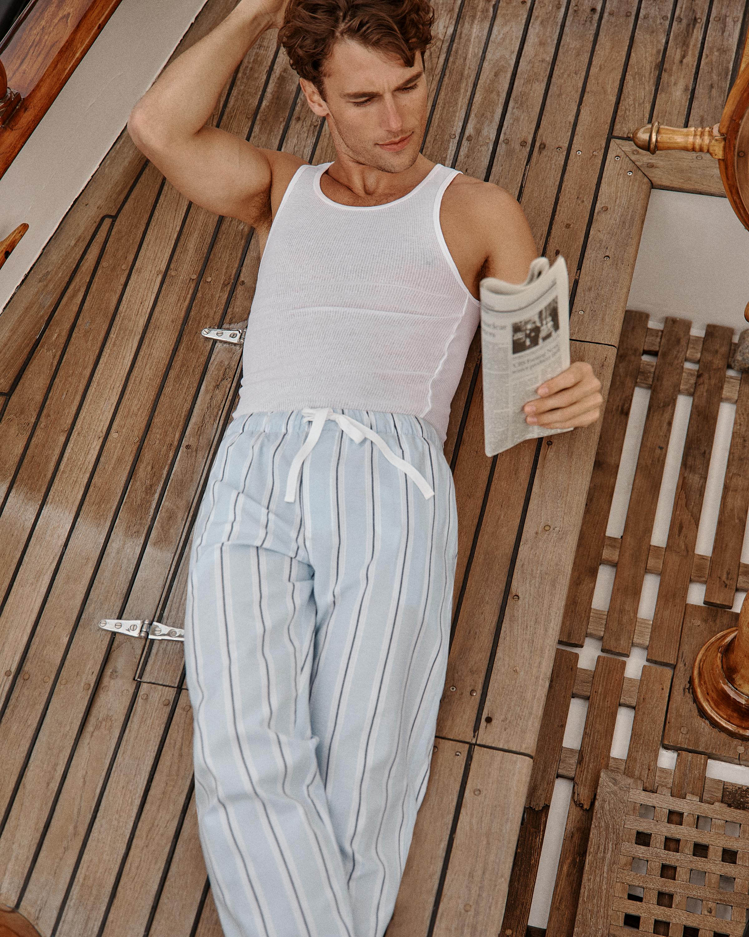 Men's Twill Pajama Pants in Coastal Stripe