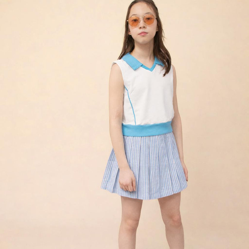 Organic Sleeveless Play Polo in Buzzer Blue Trim