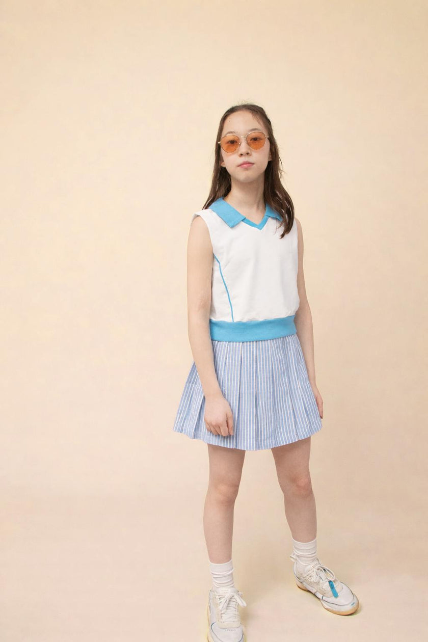 Organic Sleeveless Play Polo in Buzzer Blue Trim