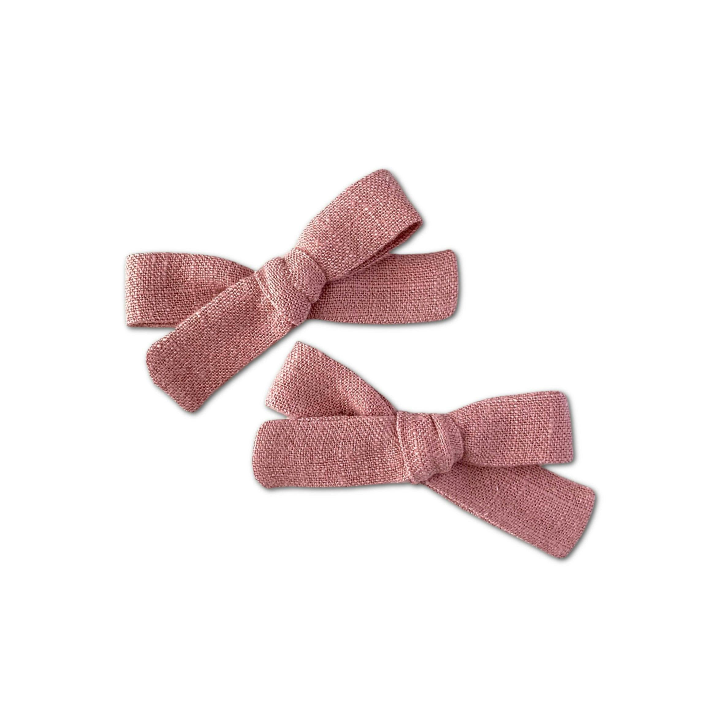 Skinny Ribbon Pigtail Bows, Rose