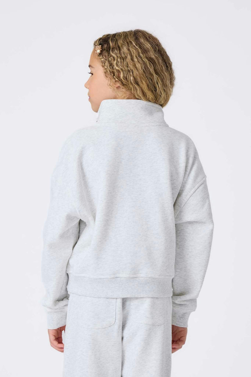 Girls Quarter Zip Sweatshirt in Light Ash Gray