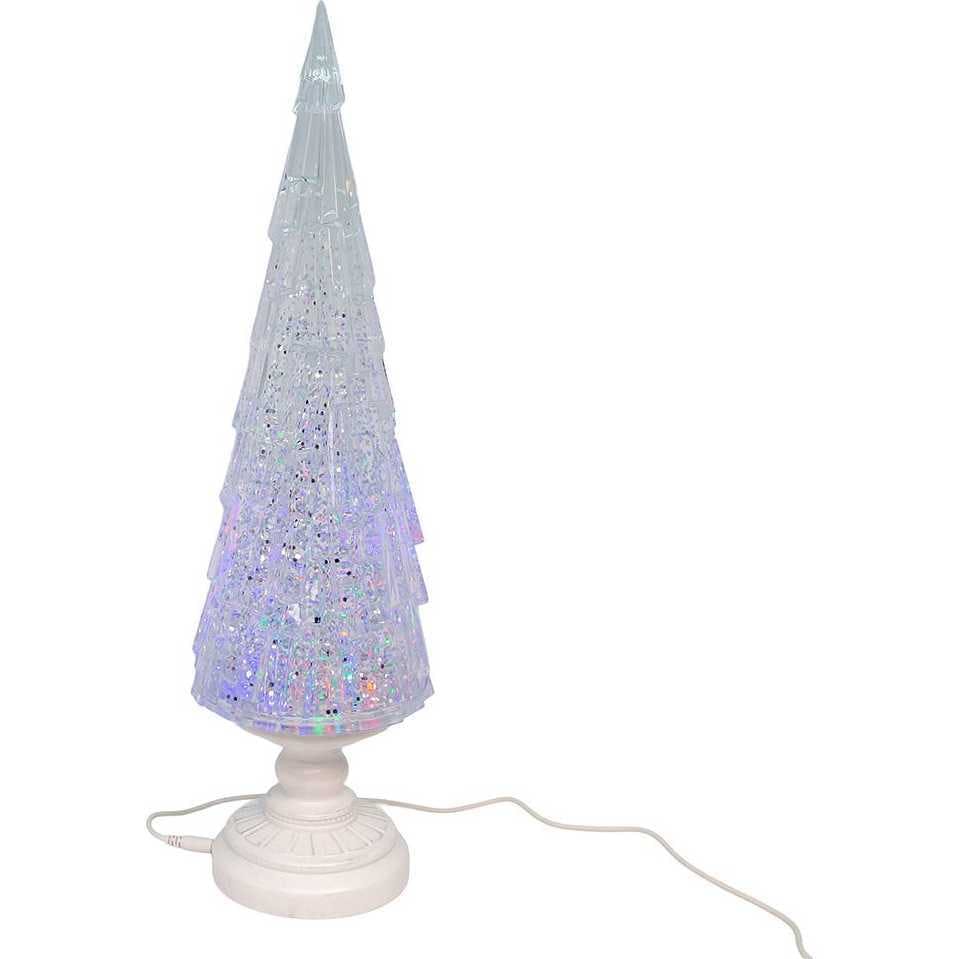 17.25-Inch Battery Operated USB LED Lighted Christmas Tree Lantern with Spinning Glitter Water