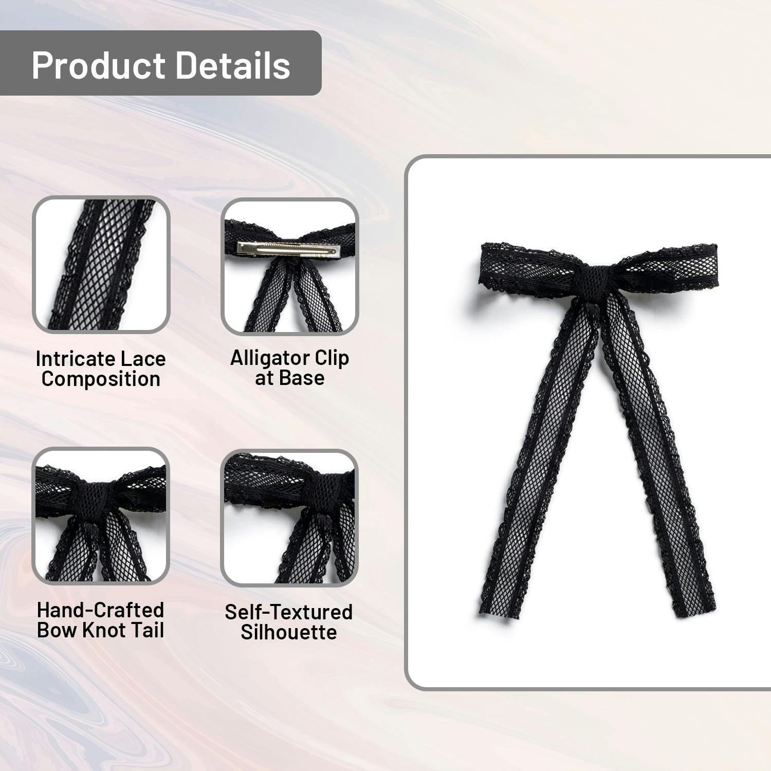 Halo Luxe Mae Lattice Lace Long Tail Clip - Black