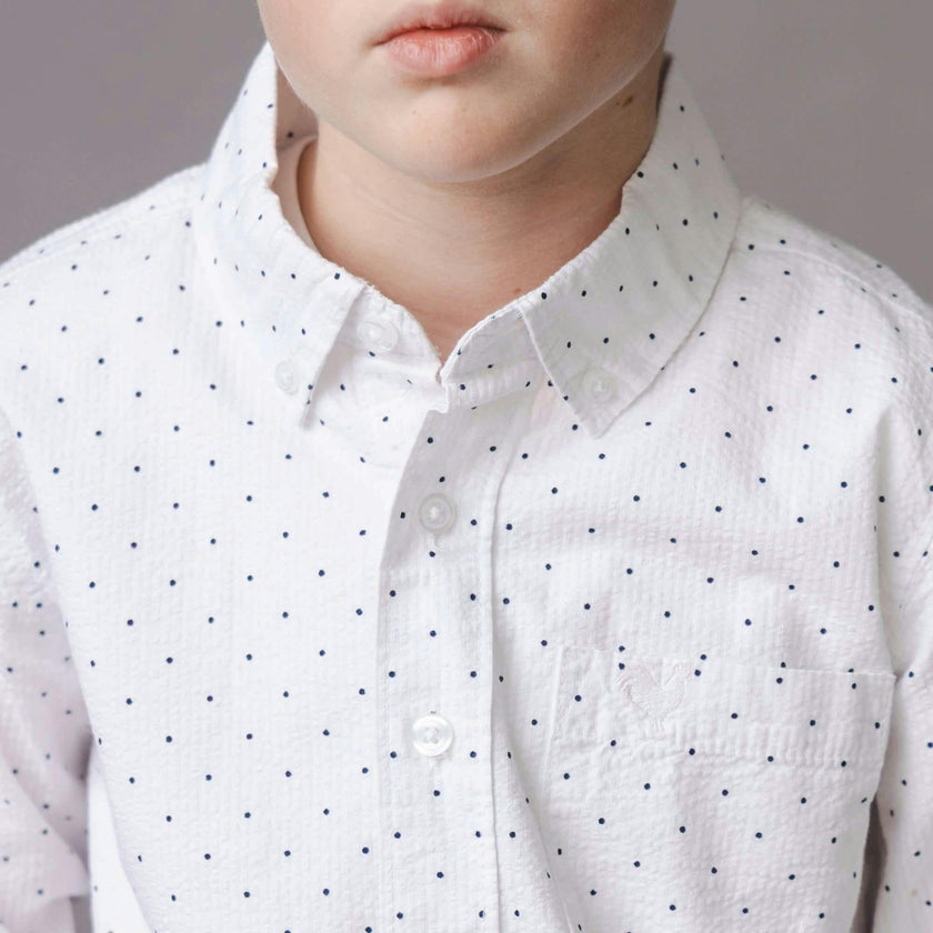 Organic Long Sleeve Seersucker Shirt, White