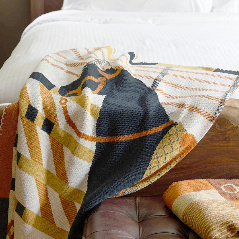 Cotton Sustainable Knit Patterned | Stripes Throw Blanket - Equestrian Cheval