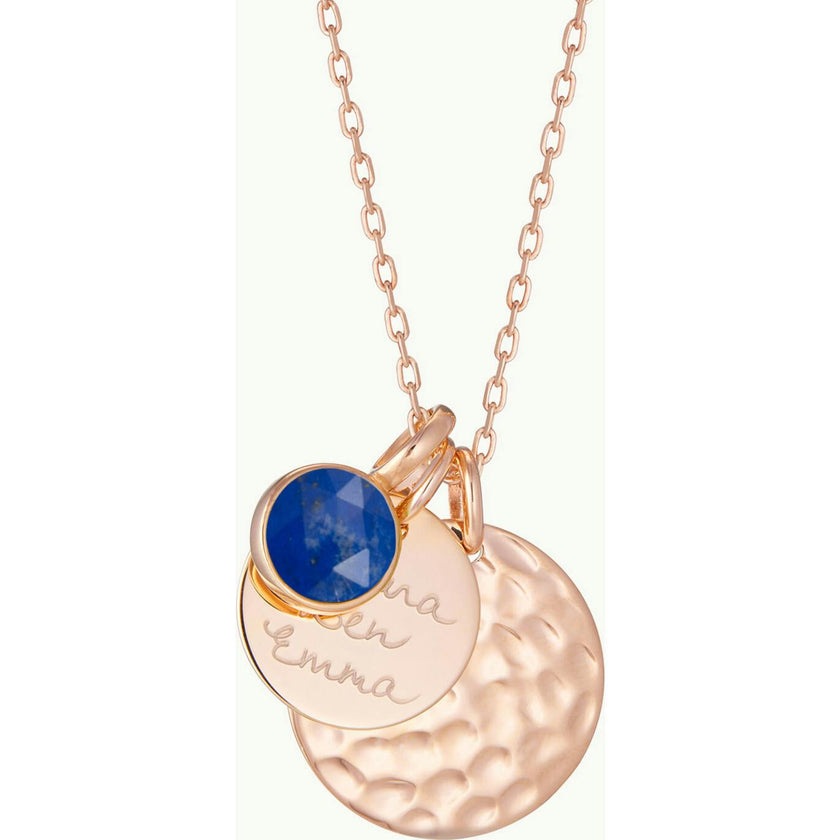 Personalized Hammered Double Disc & Birthstone Necklace