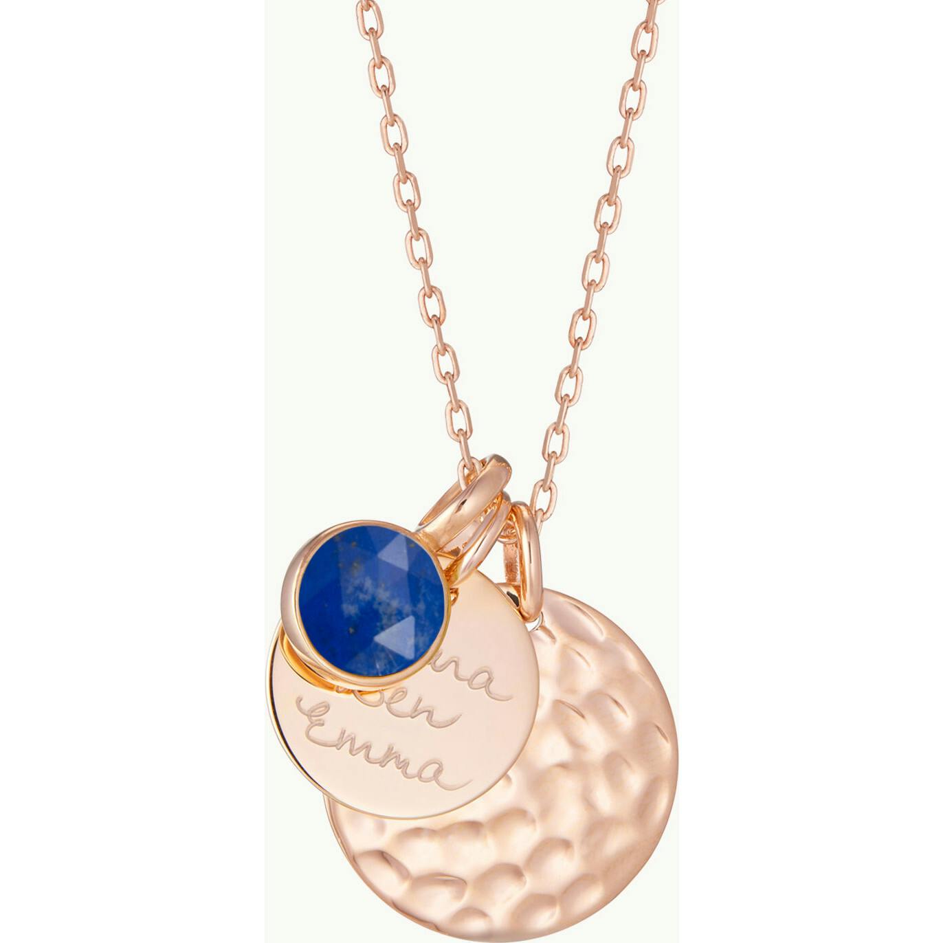 Personalized Hammered Double Disc & Birthstone Necklace