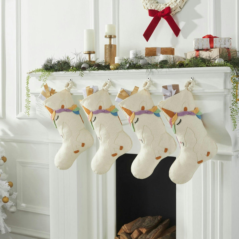 Unicorn Christmas Stocking Hand Felted Wool, Handmade