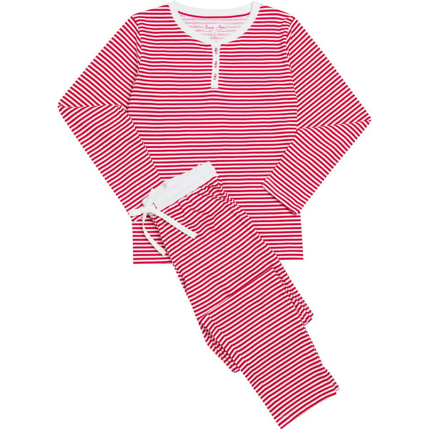 Women's Red Stripe Jersey Long PJ Set - Organic Stretch Cotton