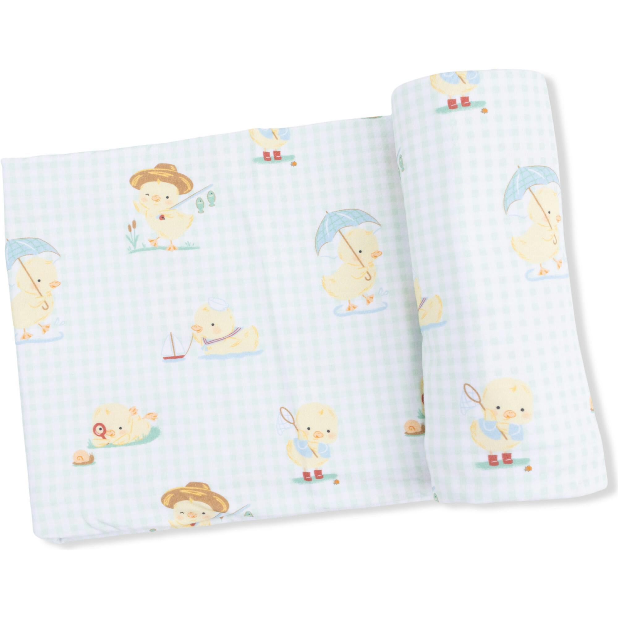 Vintage Spring Ducklings Green - Swaddle Blanket