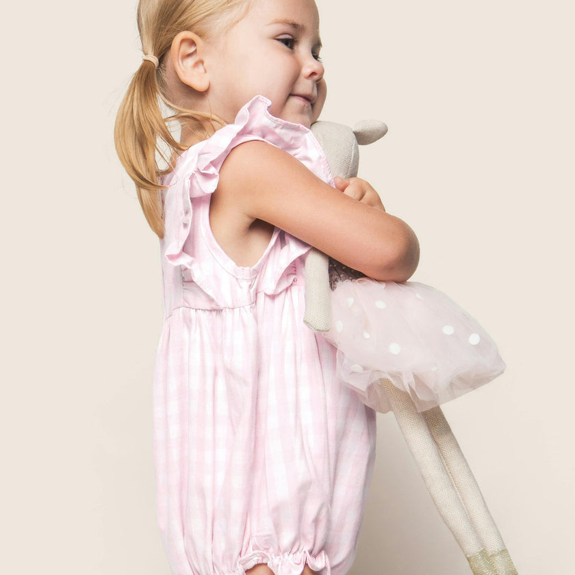 Baby's Twill Ruffled Romper in Pink Gingham