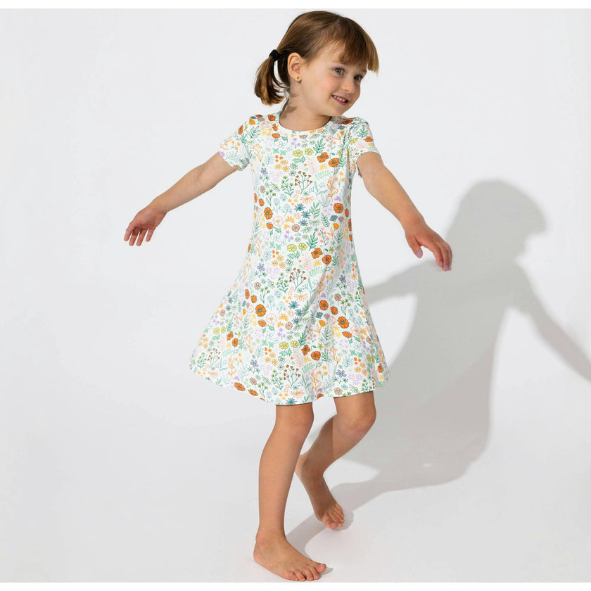 Summer Floral Bamboo Girls' Short Sleeve Dress