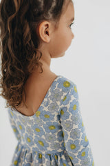 3/4 Sleeve Twirl Dress in Periwinkle Meadow