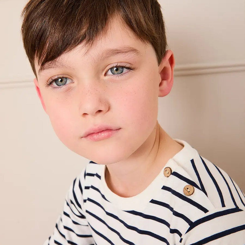 Sailor Stripe Long Sleeve Pocket Detail Top in White (2-10yrs)