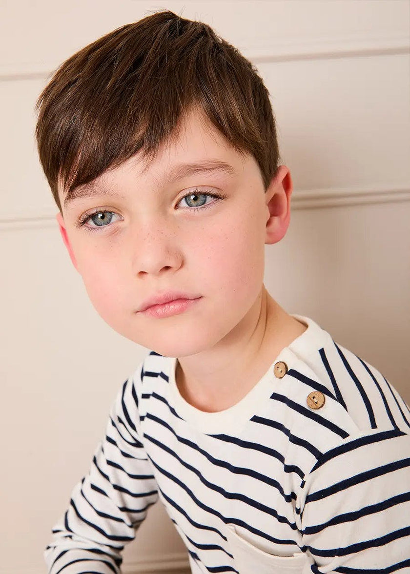 Sailor Stripe Long Sleeve Pocket Detail Top in White (2-10yrs)