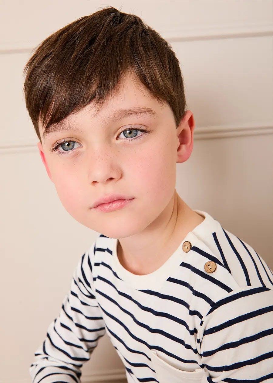 Sailor Stripe Long Sleeve Pocket Detail Top in White (2-10yrs)