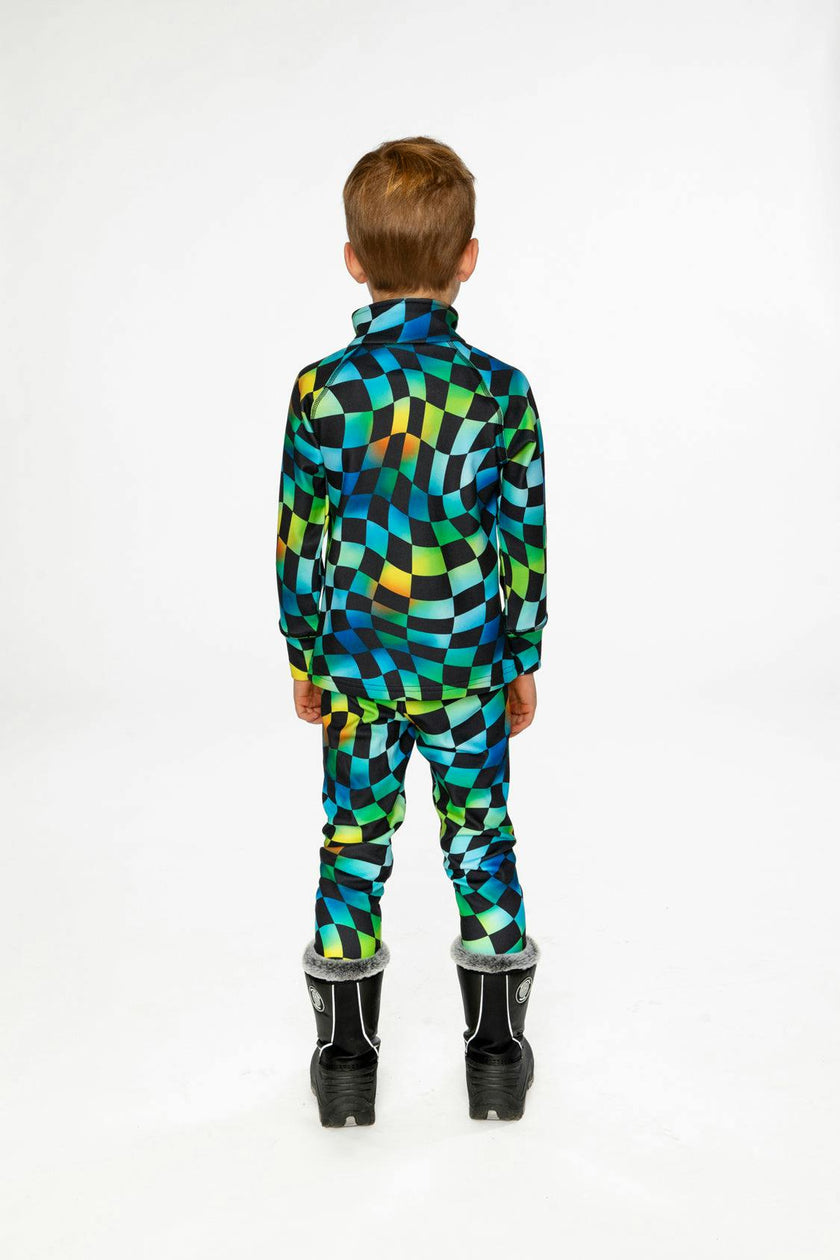 Two Piece Thermal Underwear Blue Checkered Print