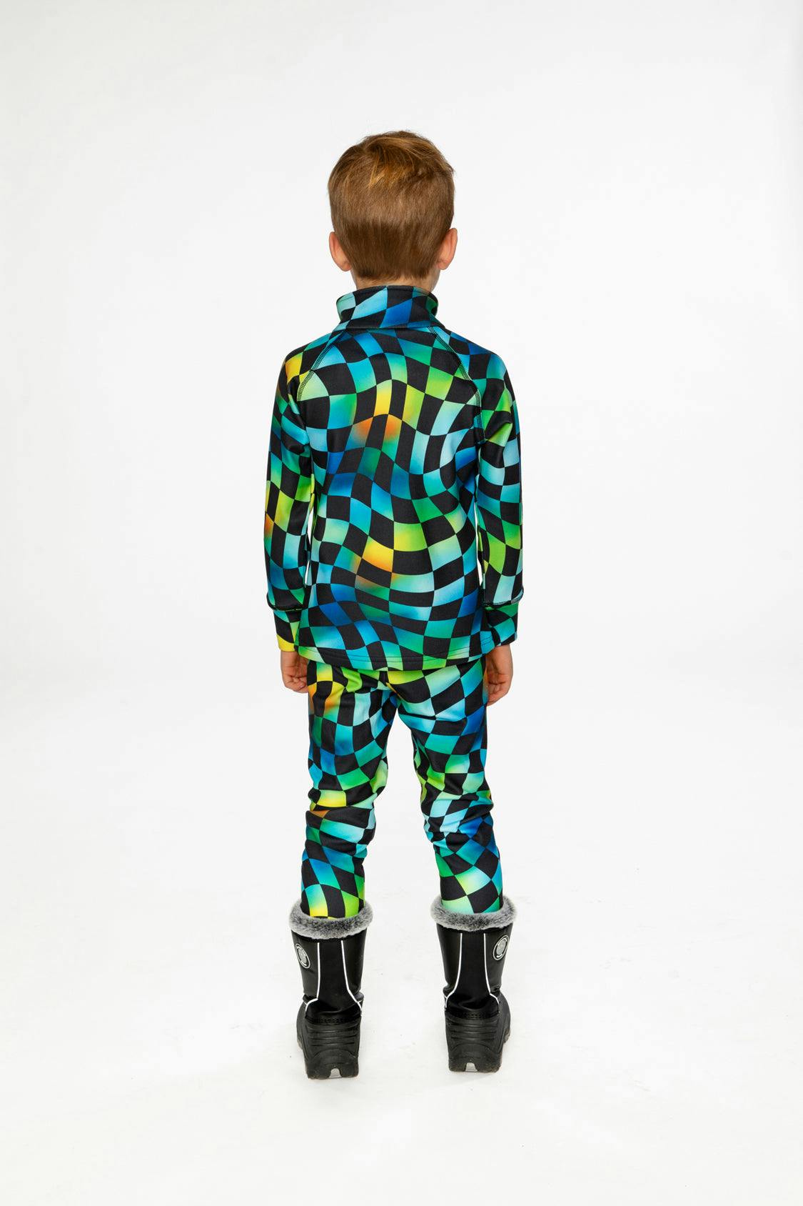 Two Piece Thermal Underwear Blue Checkered Print