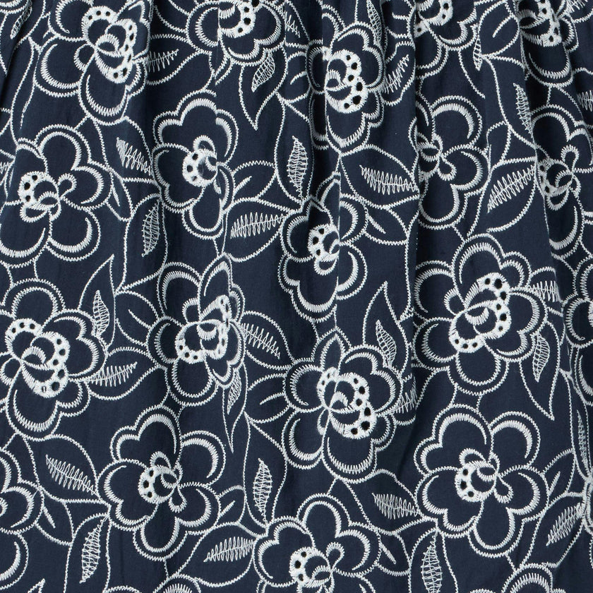 Embroidered Floral Flutter Sleeve Dress, navy blue