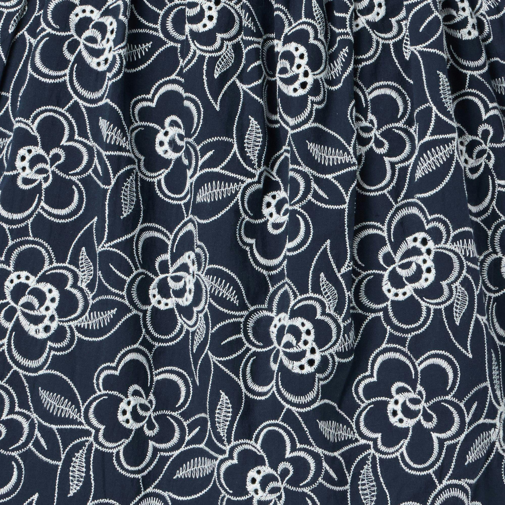 Embroidered Floral Flutter Sleeve Dress, navy blue