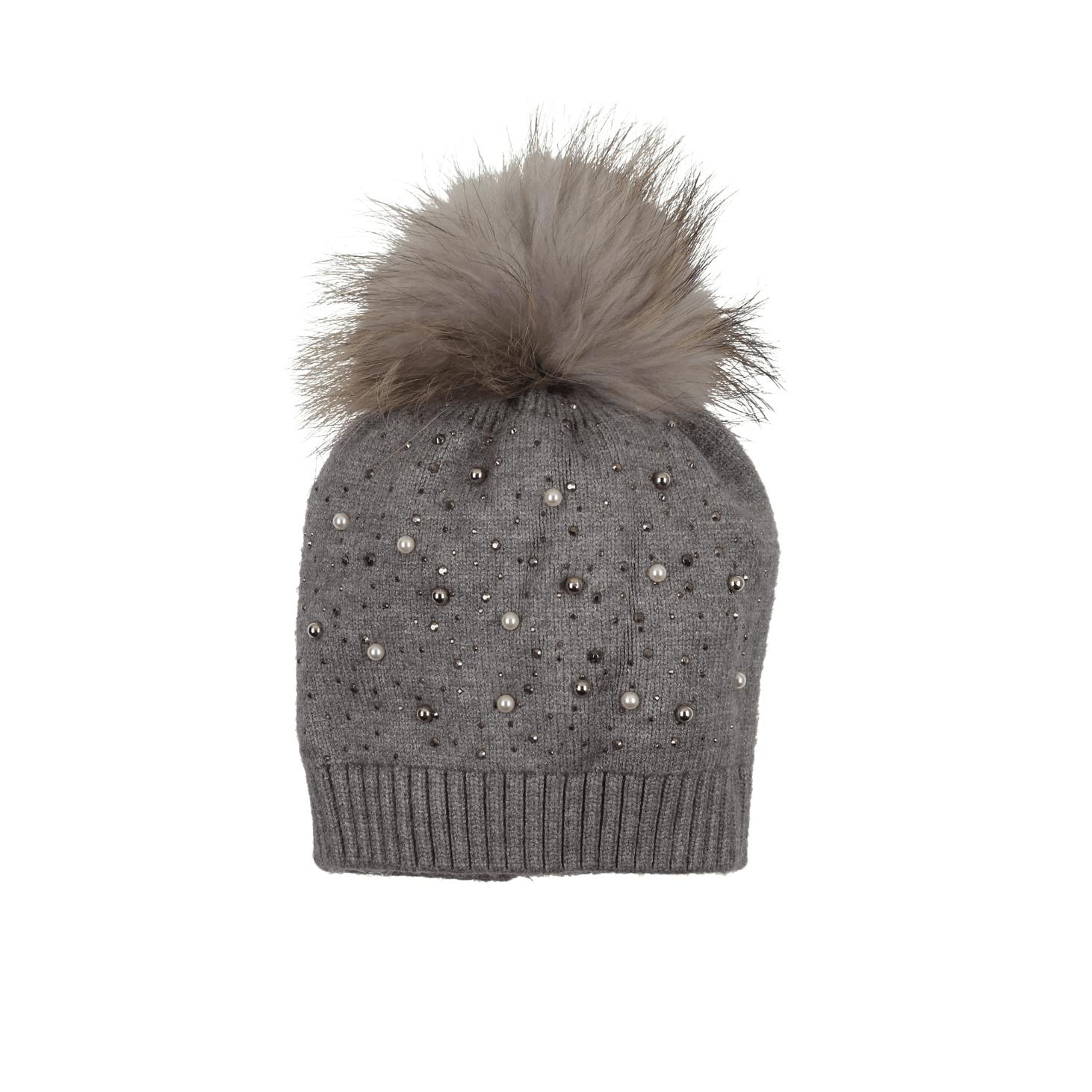 Pearl Studded Wool Hat With A Genuine Fur Pom (TikTok)