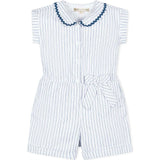 Linen Peter Pan Collar Button Front Romper, White