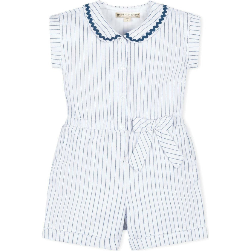 Linen Peter Pan Collar Button Front Romper, White