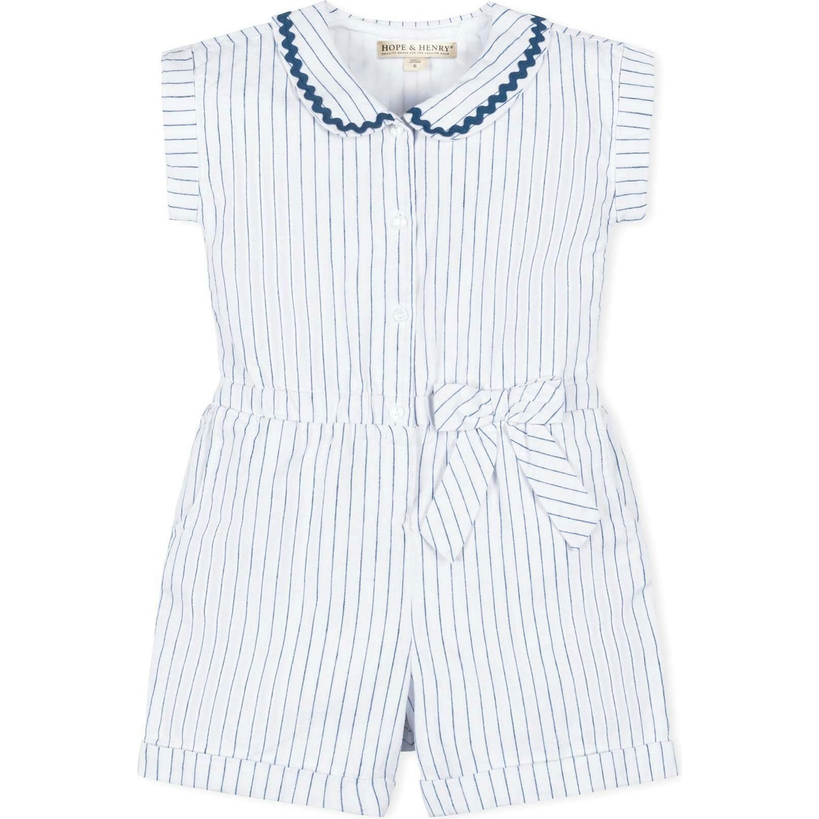 Linen Peter Pan Collar Button Front Romper, White