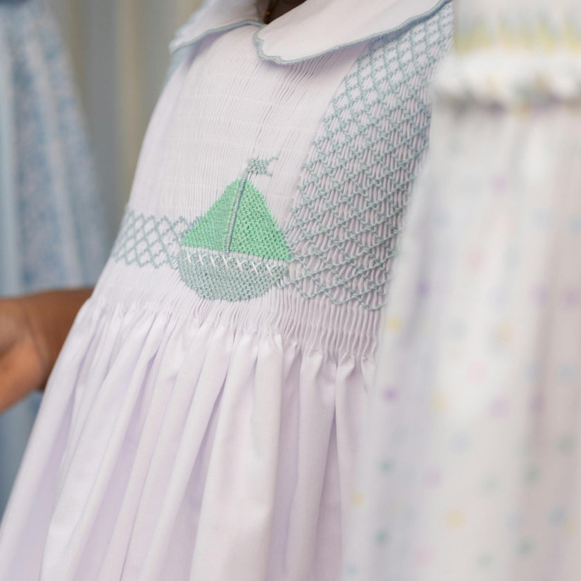 Eloise Dress in Smocked Sailboats