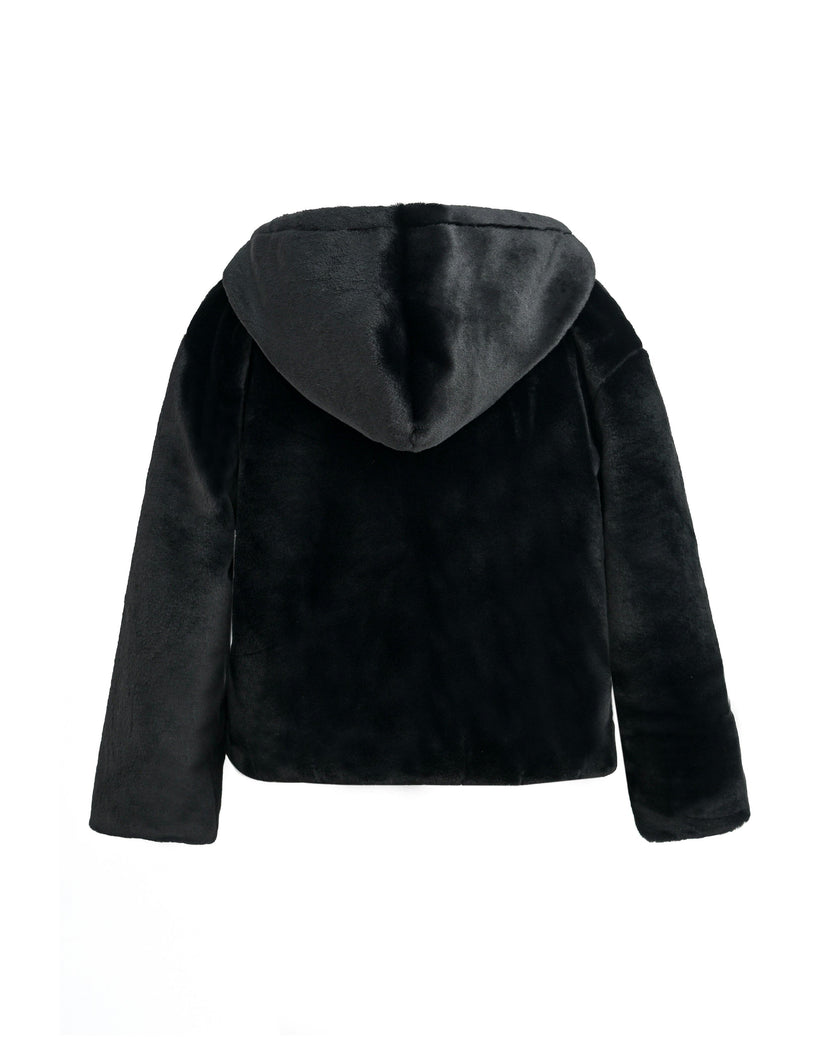 Black Plush Hooded Jacket