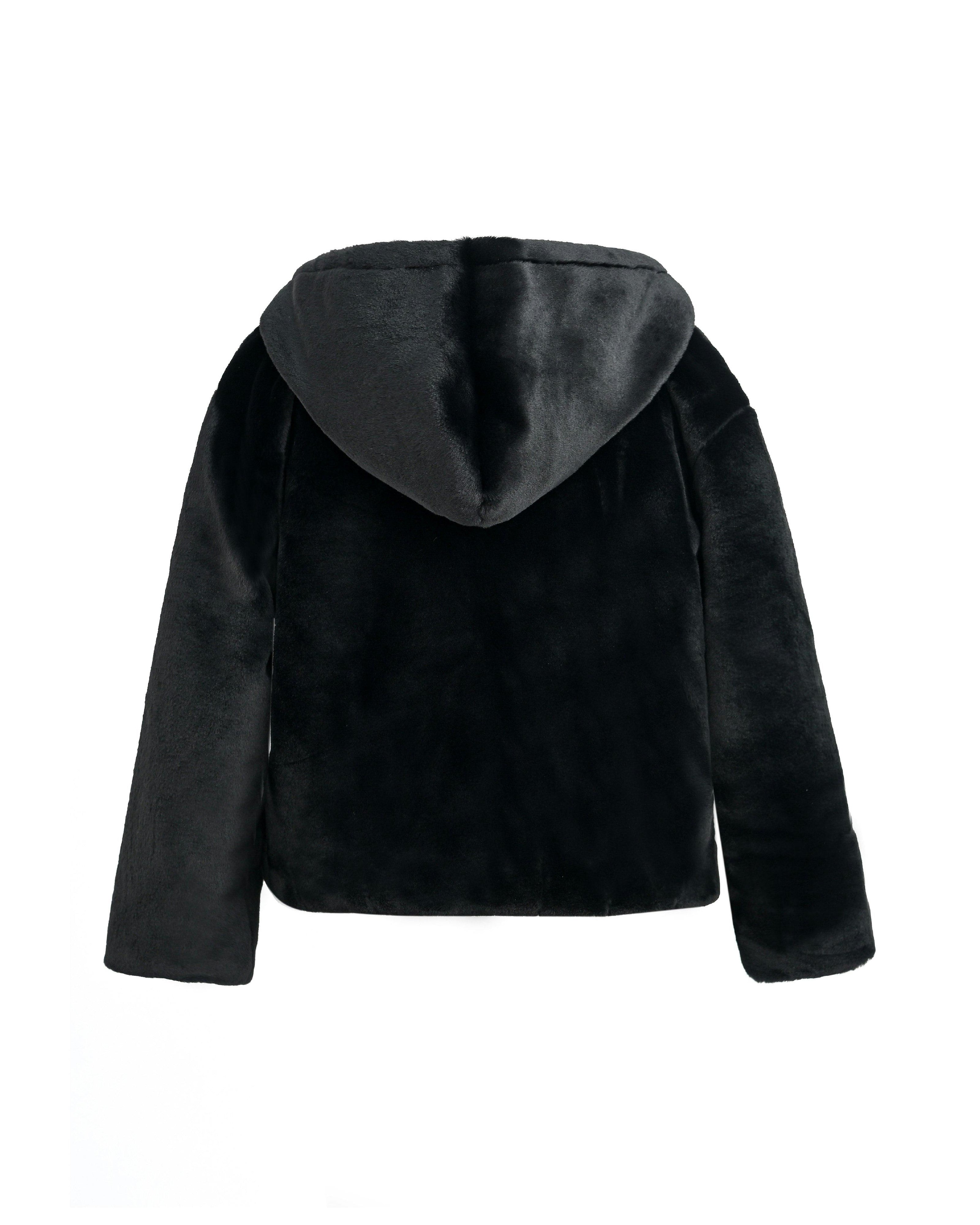 Black Plush Hooded Jacket