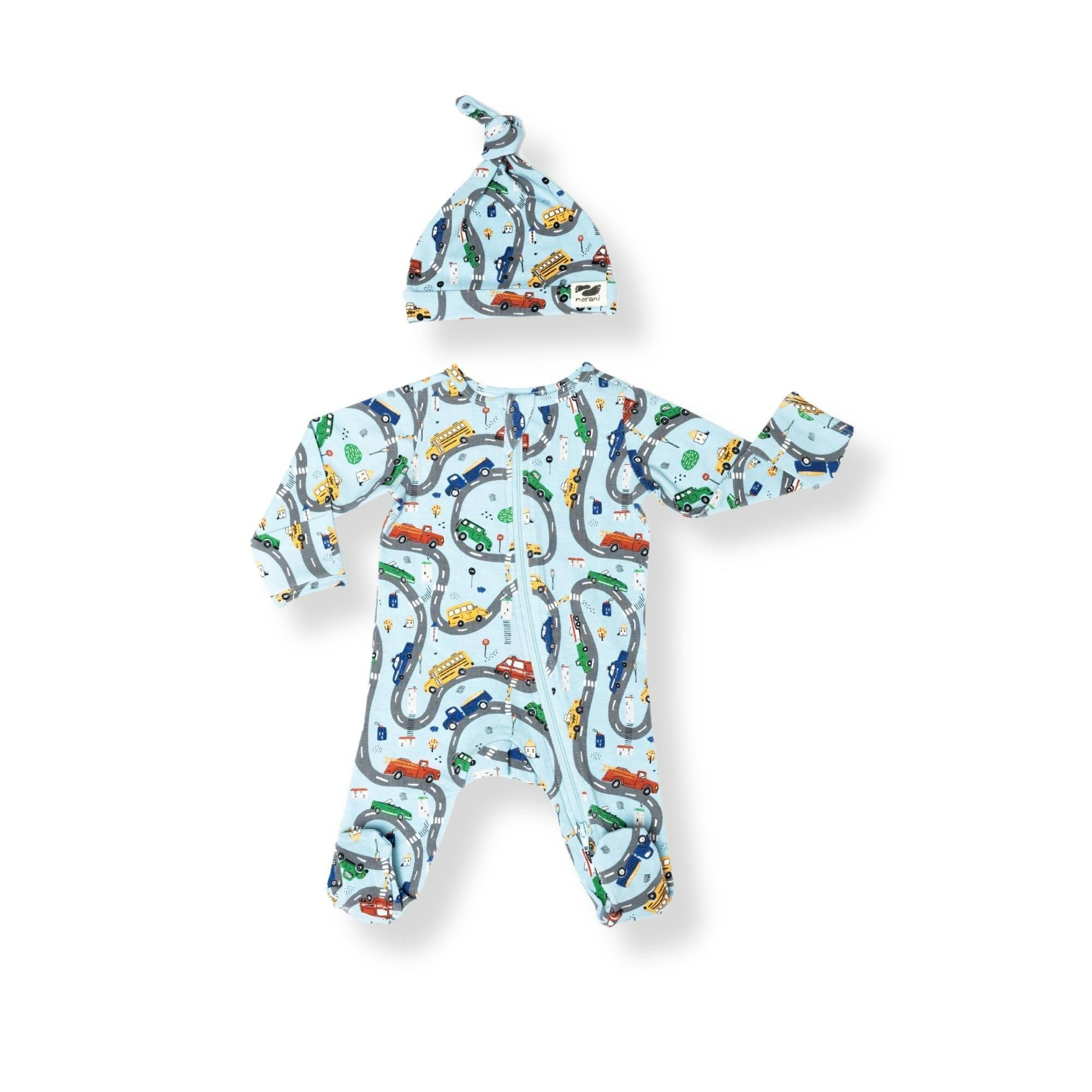 Print Zipped Long Sleeve Footed Onesie