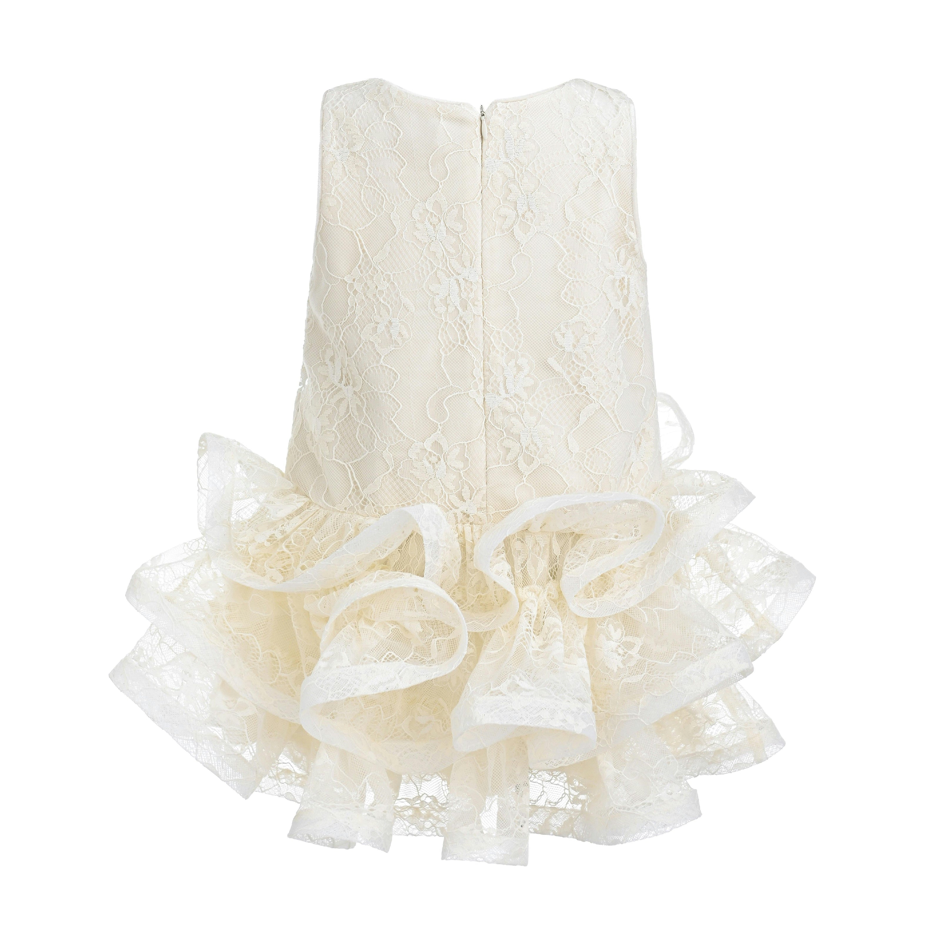 Cream Yelena Lace Ruffle Dress