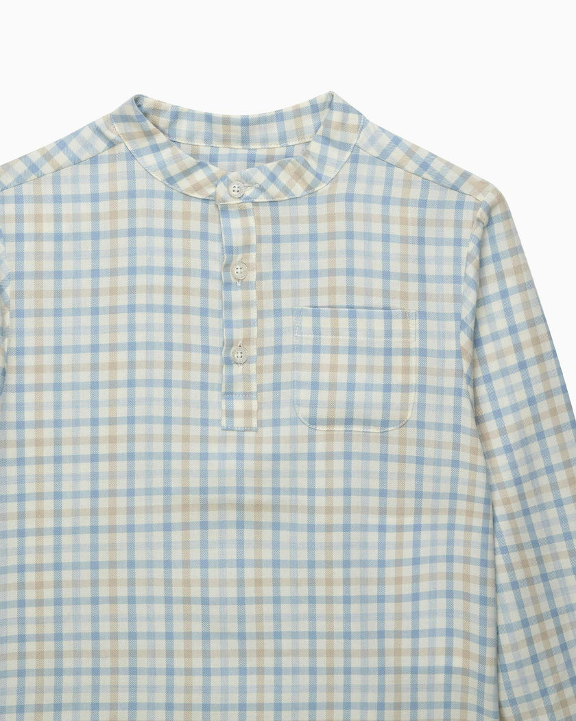 Oscar Shirt in Pale Blue/Oatmeal Check
